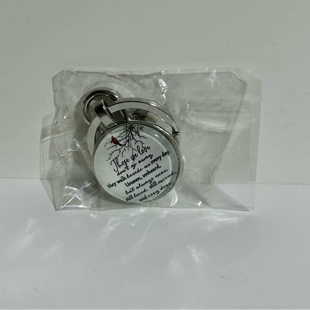 Those We Love Sentiment Keychain Trinket Silver Drawstring Bag Sentimental Card